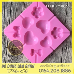 Khuôn silicone vỉ Trái tim, hoa, nơ VUÔNG 8c