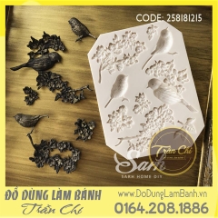 Khuôn silicone Hoa lá và chim - Xám (AF3384)