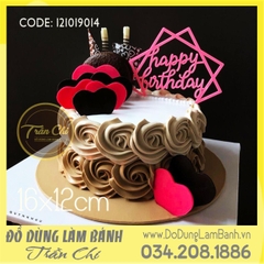 Topper cắm nhựa lớn - HAPPY BIRTHDAY vuông HỒNG - Lốc 10c