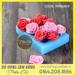 SF606 - Khuôn silicone hoa hồng nở xòe cánh cong vỉ 6c