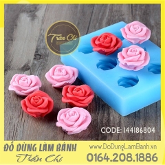 SF606 - Khuôn silicone hoa hồng nở xòe cánh cong vỉ 6c