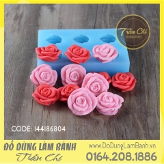 SF606 - Khuôn silicone hoa hồng nở xòe cánh cong vỉ 6c