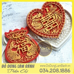 Khuôn silicone Tim song hỷ Long Phụng