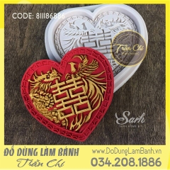 Khuôn silicone Tim song hỷ Long Phụng