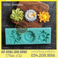 Khuôn silicone Hoa 3 loại chữ nhật - Hồng