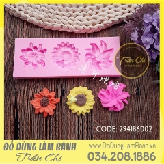 Khuôn silicone Hoa 3 loại chữ nhật - Hồng