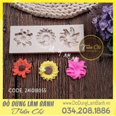 Khuôn silicone Hoa 3 loại chữ nhật - Xám