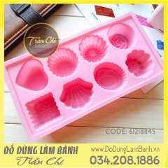 Khuôn silicone vỉ Hoa, sò, tim, vuông 8c