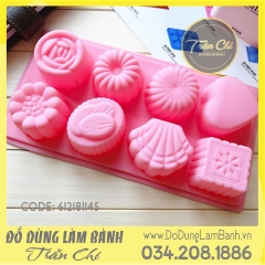 Khuôn silicone vỉ Hoa, sò, tim, vuông 8c