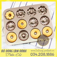 Khuôn nhôm Donut Tròn, Hoa, Xoắn 12c - Gold