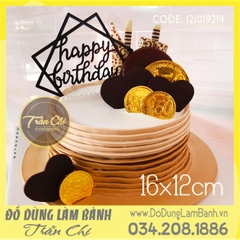 Topper cắm nhựa lớn - HAPPY BIRTHDAY vuông ĐEN - Lốc 10c