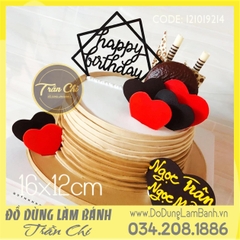 Topper cắm nhựa lớn - HAPPY BIRTHDAY vuông ĐEN - Lốc 10c