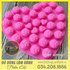 Khuôn silicone vỉ Tim hoa hồng LOVE 34c nhỏ