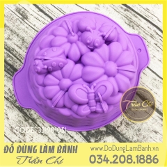 Khuôn silicone tròn hoa bướm - LỚN
