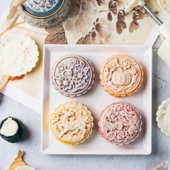 T2084 - Khuôn ấn trung thu lò xo TRÒN 200gr 4 mặt 2025 - Mẫu 1