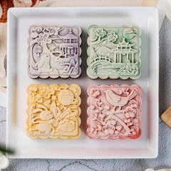 V2064 - Khuôn ấn trung thu lò xo VUÔNG 200gr 4 mặt 2025 - Mẫu 2