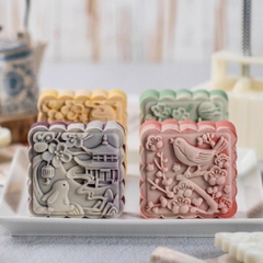V2064 - Khuôn ấn trung thu lò xo VUÔNG 200gr 4 mặt 2025 - Mẫu 2