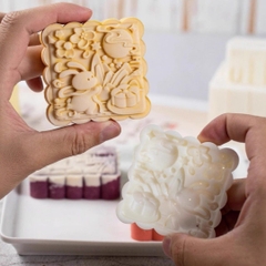 V2064 - Khuôn ấn trung thu lò xo VUÔNG 200gr 4 mặt 2025 - Mẫu 2