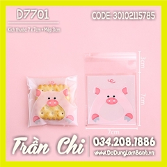 Túi DÁN đựng bánh kẹo Size 7x7cm - Hình HEO HỒNG - Xấp 95-100c (D7701)