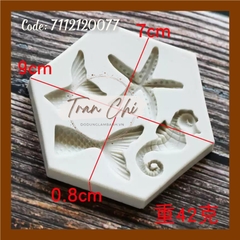 SL0439 - Khuôn silicone Đuôi cá 2c, Sao biển, Cá ngựa hình Lục Giác (18/11)