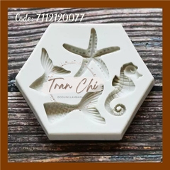 SL0439 - Khuôn silicone Đuôi cá 2c, Sao biển, Cá ngựa hình Lục Giác (18/11)
