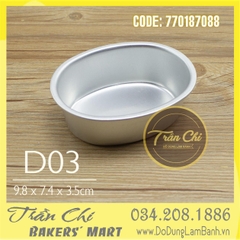 Khuôn nhôm đúc OVAL trắng - D03 (9.8x7.4x3.5cm)