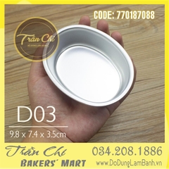 Khuôn nhôm đúc OVAL trắng - D03 (9.8x7.4x3.5cm)