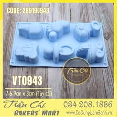 Khuôn silicone vỉ đồ BABY 6 món (Bình sữa, núm vú, xe nôi...) (VT0943)