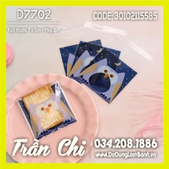 Túi DÁN đựng bánh kẹo Size 7x7cm - Hình CÚ XANH - Xấp 95-100c (D7702)