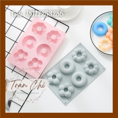 VT5328 - Khuôn silicone vỉ DONUT Tròn, Hoa, Bí 6c Dày (18/11)