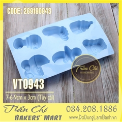 Khuôn silicone vỉ đồ BABY 6 món (Bình sữa, núm vú, xe nôi...) (VT0943)