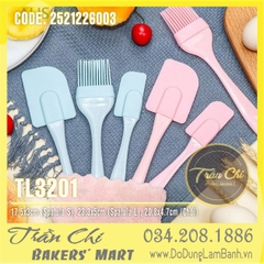 Combo bộ dụng cụ 1 màu PASTEL 3 món: 02 Spatula vét, 01 chổi quét silicone (MÀU NGẪU NHIÊN) (TL3201)