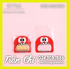 Túi DÁN đựng bánh kẹo Size 7x7cm - Hình ICON mặt ĐỎ - Xấp 95-100c (D7706)