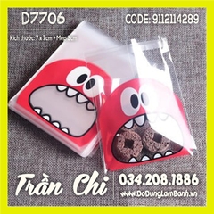 Túi DÁN đựng bánh kẹo Size 7x7cm - Hình ICON mặt ĐỎ - Xấp 95-100c (D7706)