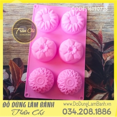 Khuôn silicone vỉ hoa Hướng Dương, Sakura, Cúc 6c TRUNG (VT0738)