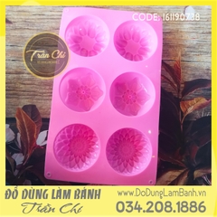 Khuôn silicone vỉ hoa Hướng Dương, Sakura, Cúc 6c TRUNG (VT0738)