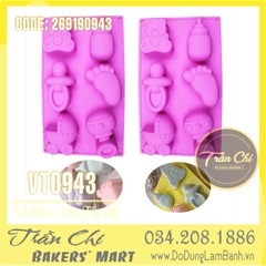 Khuôn silicone vỉ đồ BABY 6 món (Bình sữa, núm vú, xe nôi...) (VT0943)