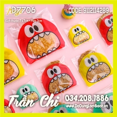 Túi DÁN đựng bánh kẹo Size 7x7cm - Hình ICON mặt ĐỎ - Xấp 95-100c (D7706)