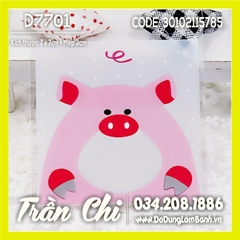 Túi DÁN đựng bánh kẹo Size 7x7cm - Hình HEO HỒNG - Xấp 95-100c (D7701)