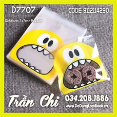Túi DÁN đựng bánh kẹo Size 7x7cm - Hình ICON mặt VÀNG - Xấp 95-100c (D7707)
