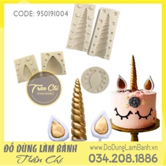 Set 3 khuôn silicone Unicorn (Sừng, mắt, tai) - Xám