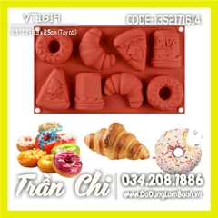 Khuôn silicone vỉ Donut, Sừng bò, bánh... 8c (VT1614)