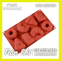 Khuôn silicone vỉ Donut, Sừng bò, bánh... 8c (VT1614)