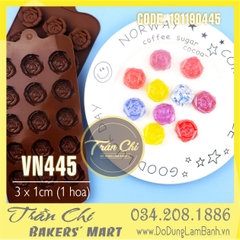 Khuôn silicone vỉ hoa HỒNG nhụy xoắn 15c NHỎ (VN445)