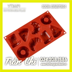 Khuôn silicone vỉ Donut, Sừng bò, bánh... 8c (VT1614)