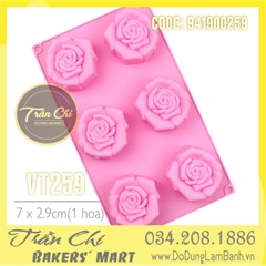 Khuôn silicone vỉ hoa HỒNG xoắn TRUNG 6c (VT259)