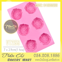 Khuôn silicone vỉ hoa HỒNG xoắn TRUNG 6c (VT259)