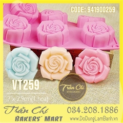 Khuôn silicone vỉ hoa HỒNG xoắn TRUNG 6c (VT259)