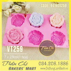 Khuôn silicone vỉ hoa HỒNG xoắn TRUNG 6c (VT259)