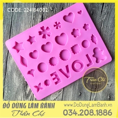 Khuôn silicone vỉ Tim, sao, hoa, tròn, chữ LOVE